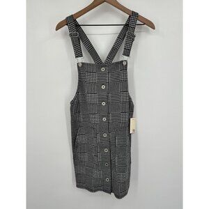 SO Button Front Pinafore Overall Mini Dress Women Medium Black Plaid NWT
